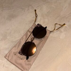 Bulgari Black and Brown Round Cat Eye Sunglasses